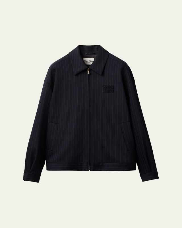 Pinstripe Zip Front Wool Jacket